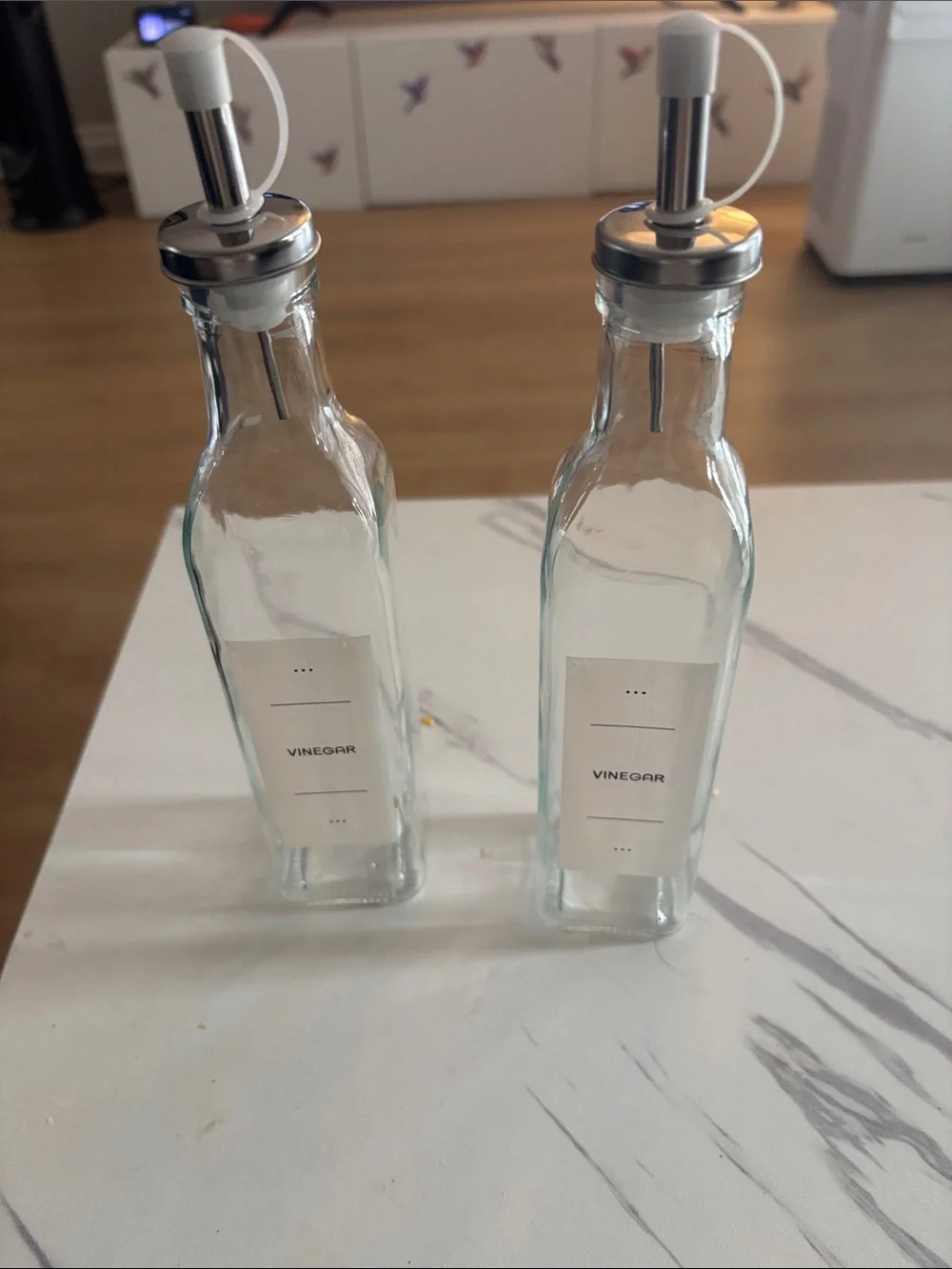 Glass Vinegar Bottle Set with Stainless Steel Pourers - Clear